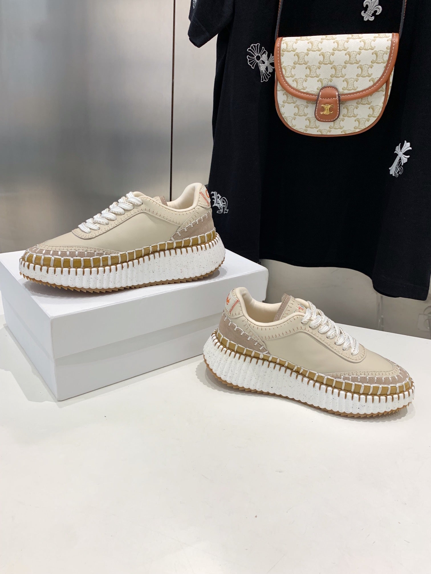 NAMA SNEAKER 5 CM IN BISQUE BEIGE CALFSKIN