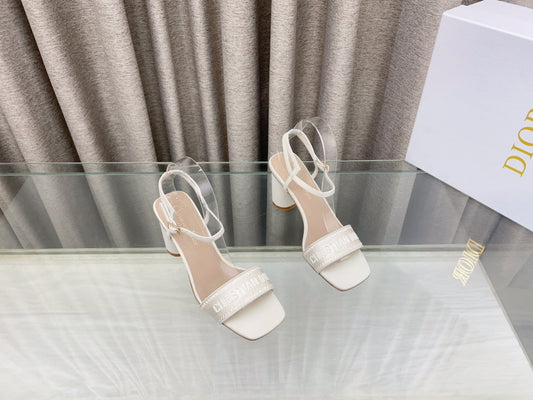 DWAY HIGH HEEL EMBROIDERED SANDAL WHITE CALFSKIN 75 MM
