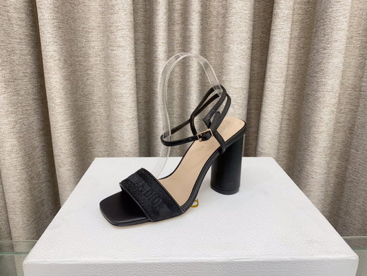 DWAY HIGH HEEL EMBROIDERED SANDAL BLACK CALFSKIN 95 MM