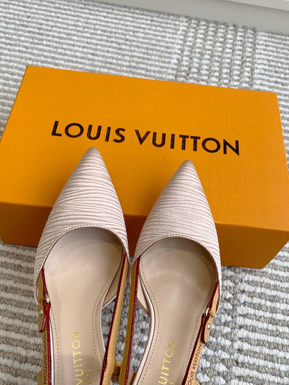 BLOSSOM SLINGBACKS 75 MM IN LIGHT PINK IMPORTED STRIPED SILK SATIN