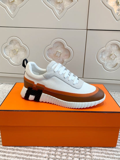 BOUNCING SNEAKER IN WHITE GRAPHIC MESH AND BRONZE BROWN CALFSKIN