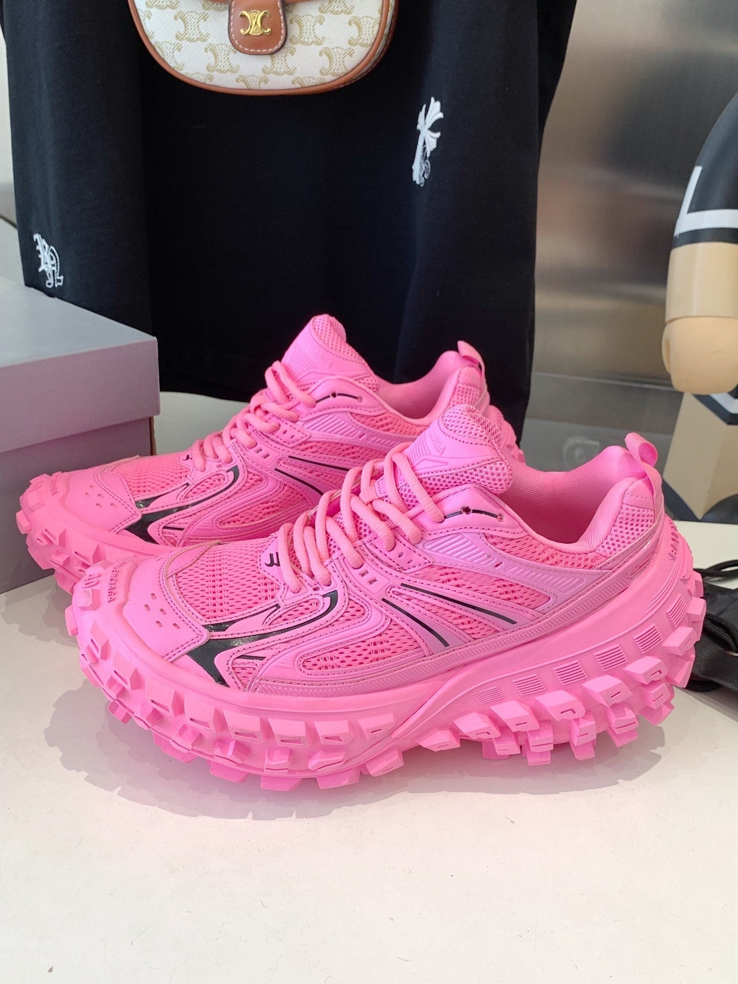 CHUNKY SNEAKERS IN PINK MIX BLACK POLYURETHANE, POLYESTER AND NYLON