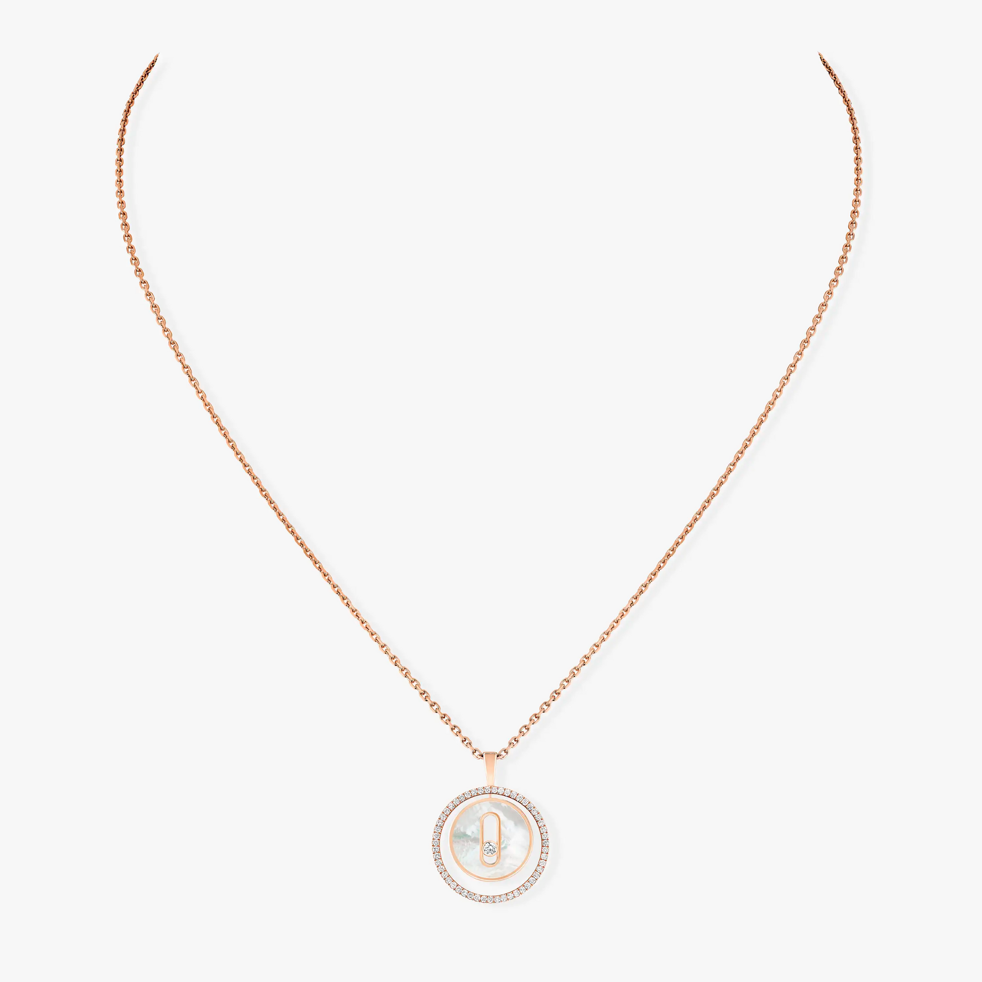 LUCKY MOVE 1 DIAMOND WHITE MOTHER OF PEARL PINK GOLD DIAMOND NECKLACE