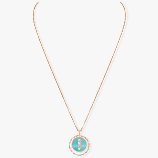 LUCKY MOVE 3 DIAMONDS TURQUOISE PINK GOLD DIAMOND NECKLACE