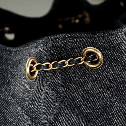 CC 25 HANDBAG IN BLACK 25 WASHED DENIM GOLD HARDWARE
