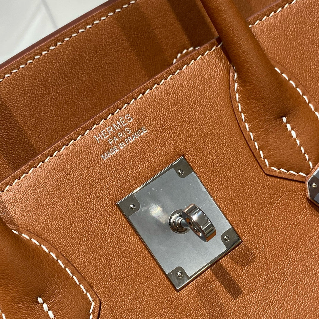 HM SHOULDER BIRKIN 29CM BROWN CALFSKIN SILVER HARDWARE