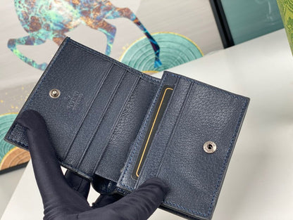 OPHIDIA GG 12 CARD CASE NAVY BLUE CANVAS
