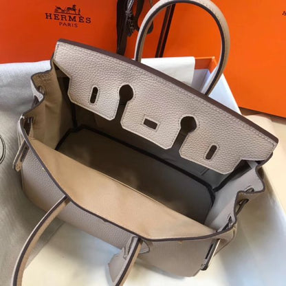 HERM Birkin 25cm Bag In Beige Clemence Leather GHW