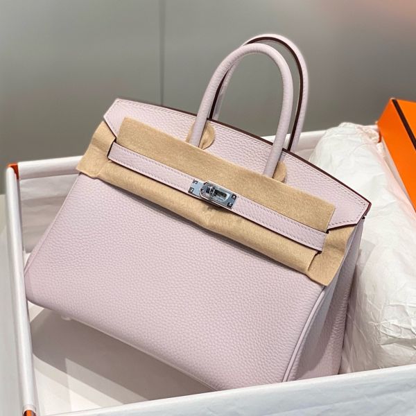 HERM Birkin 25cm Bag In Mauve Pale Clemence Leather PHW