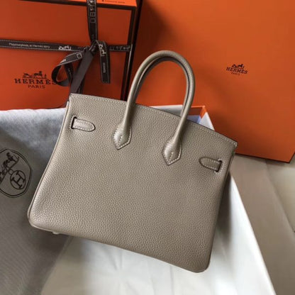HERM Birkin 25cm Bag In Tourterelle Clemence Leather GHW