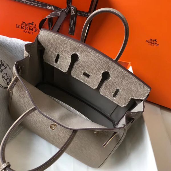 HERM Birkin 25cm Bag In Tourterelle Clemence Leather GHW