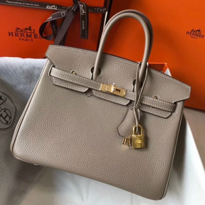HERM Birkin 25cm Bag In Tourterelle Clemence Leather GHW