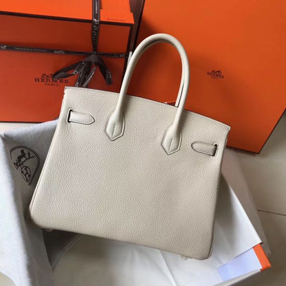 HERM Birkin 30cm Bag In Beton Clemence Leather GHW