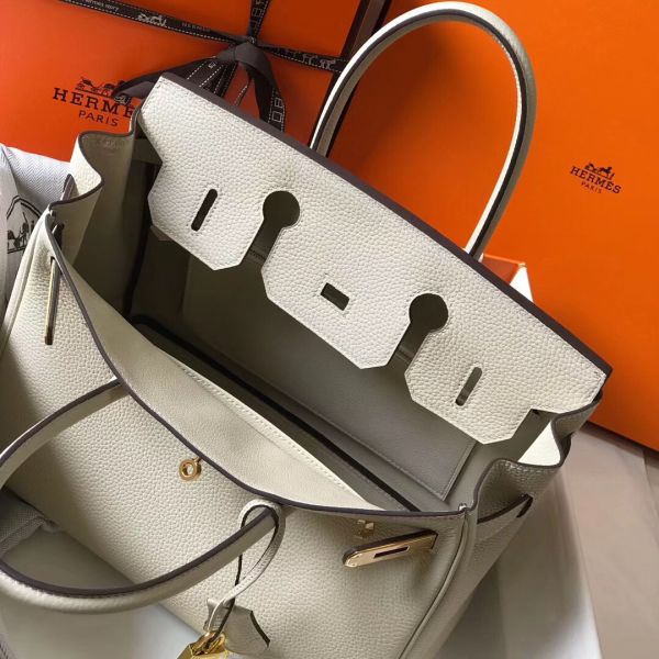 HERM Birkin 35cm Bag In Beton Clemence Leather GHW