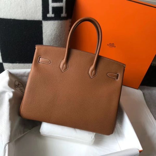 HERM Birkin 35cm Bag In Gold Clemence Leather GHW