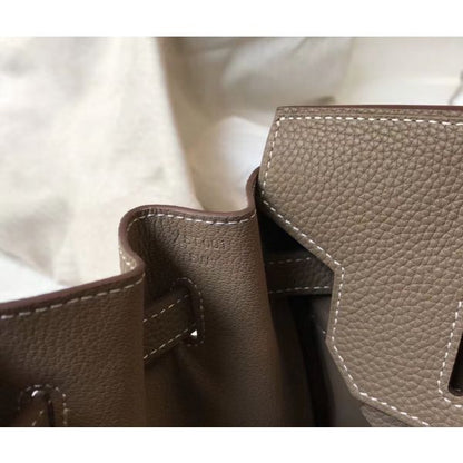 HERM Birkin 35cm Bag In Taupe Grey Clemence Leather GHW