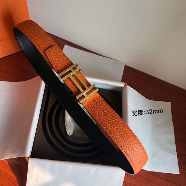HERM H Au Carre Belt Buckle & Orange 32mm Strap