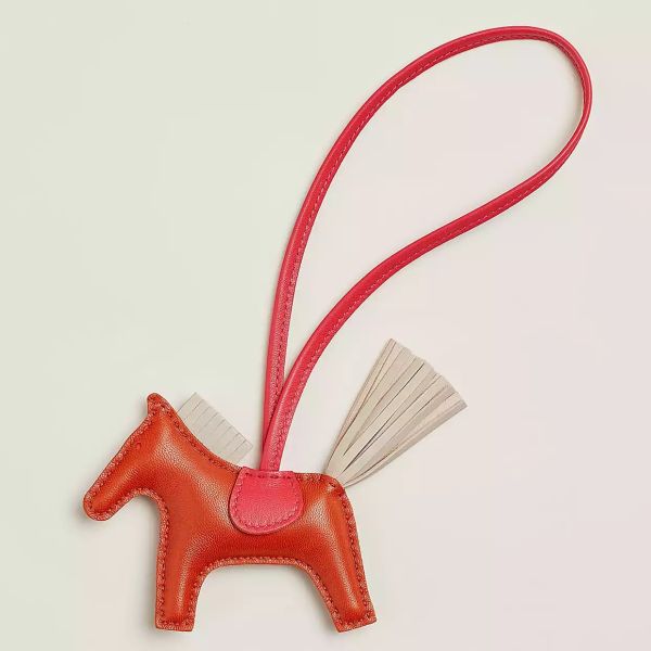 HERM Rodeo PM Bag Charm in Cornaline/Craie/Rose Lambskin