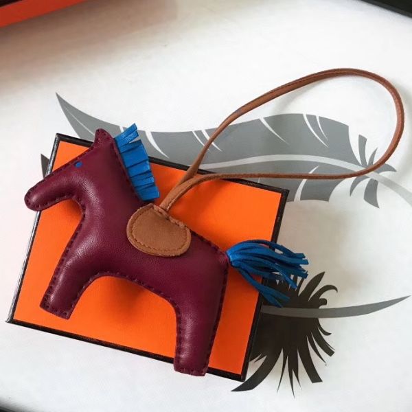 HERM Rodeo Horse Bag Charm In Purple/Camarel/Blue Leather