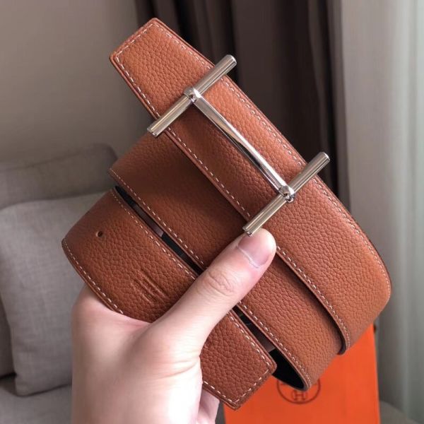 HERM H d'Ancre Reversible Belt In Brown/Noir Leather