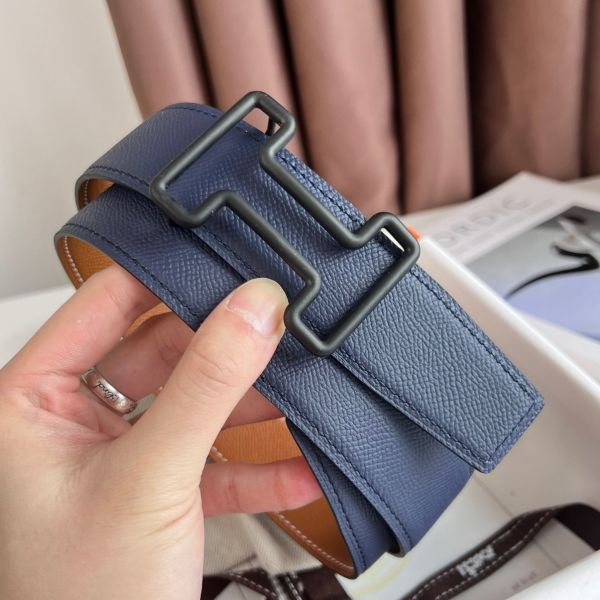 HERM Tonight Reversible Matte Belt 38MM in Blue and Gold Epsom Calfskin