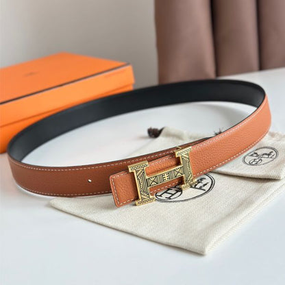 HERM H Touareg Reversible Belt 32MM in Gold Clemence Leather
