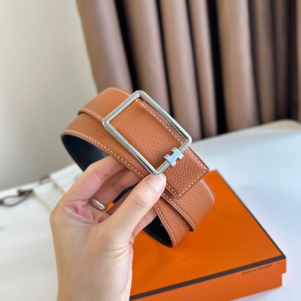 HERM Tube H Reversible Belt 38MM in Gold Clemence Leather
