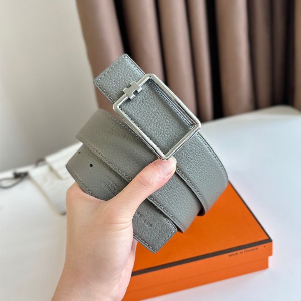 HERM Tube H Reversible Belt 38MM in Grey Clemence Leather