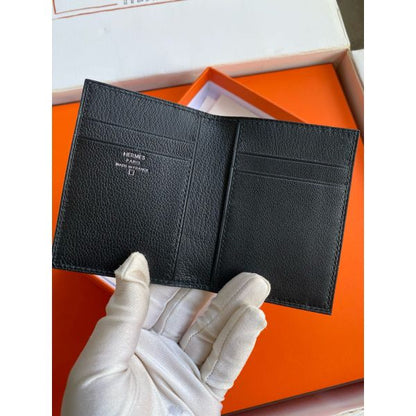 HERM MC¬≤ Euclide Card Holder in Black Shiny Alligator Leather