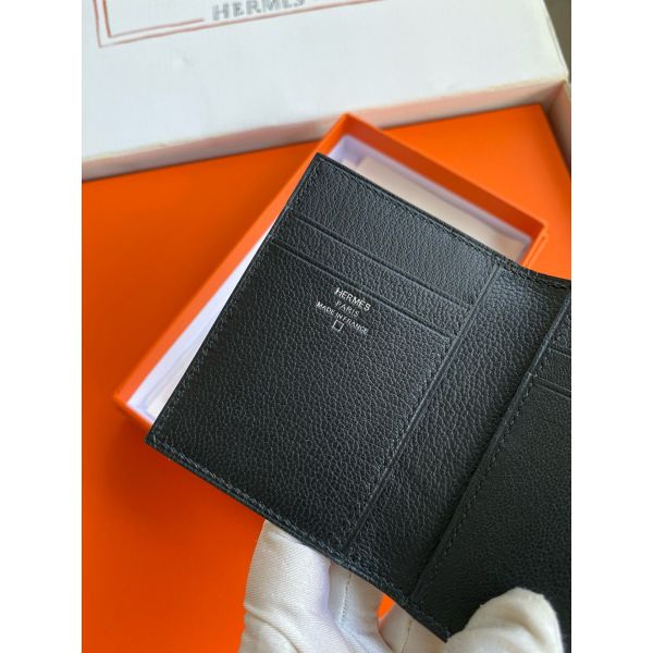 HERM MC¬≤ Euclide Card Holder in Black Shiny Alligator Leather