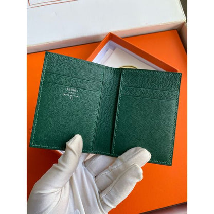 HERM MC¬≤ Euclide Card Holder in Vert Fonce Shiny Alligator Leather