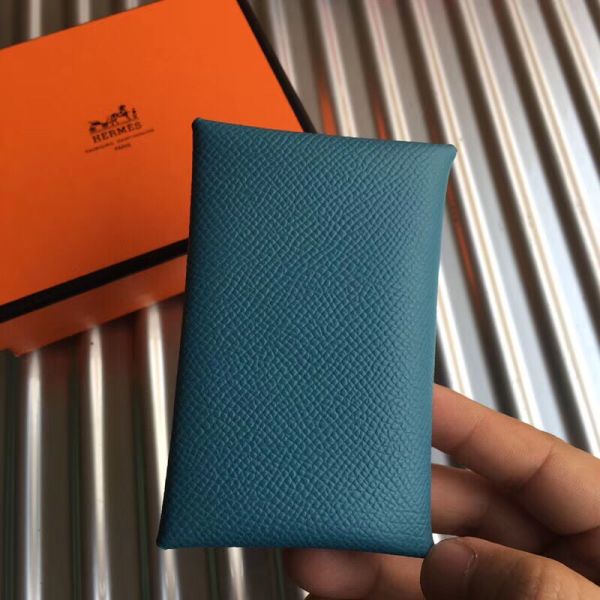 HERM Calvi Card Holder In Blue Jean Epsom Leather