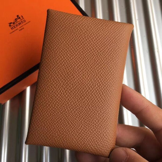 HERM Calvi Card Holder In Gold  Epsom Leather