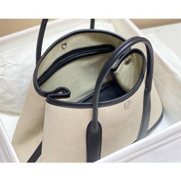 HERM Garden Party 30cm Bag in Toile and Black Leather