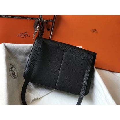 HERM Halzan 31cm Bag In Black Clemence Leather