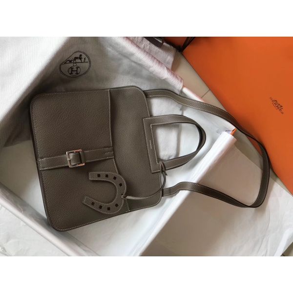 HERM Halzan 31cm Bag In Taupe Clemence Leather