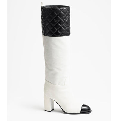 high boots white black velvet