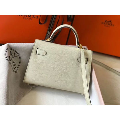 HERM Kelly Mini II Bag In White Epsom Leather GHW
