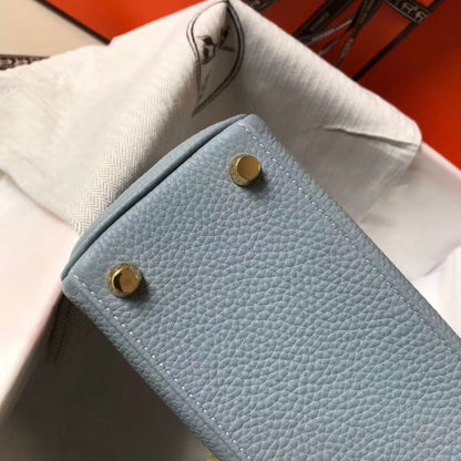 HERM Kelly 20cm Bag In Blue Lin Clemence Leather GHW