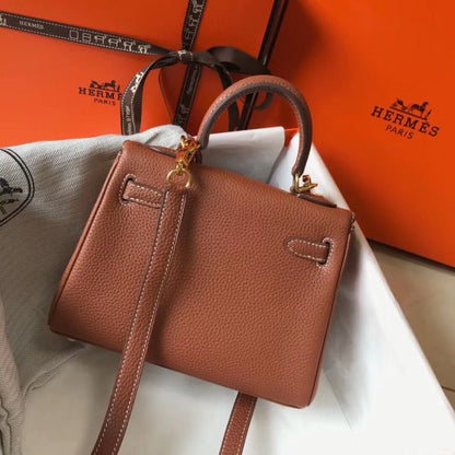 HERM Kelly 20cm Bag In Gold Clemence Leather GHW