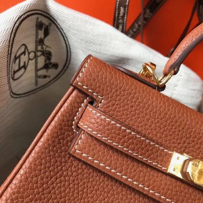 HERM Kelly 20cm Bag In Gold Clemence Leather GHW