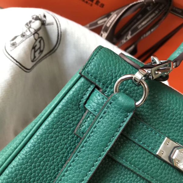 HERM Kelly 20cm Bag In Vert Vertigo Clemence Leather PHW