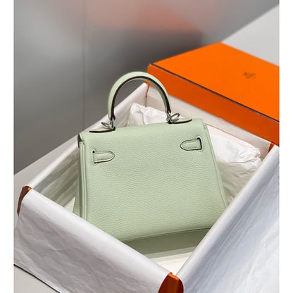 HERM Kelly 20cm Bag In Vert Fizz Clemence Leather PHW
