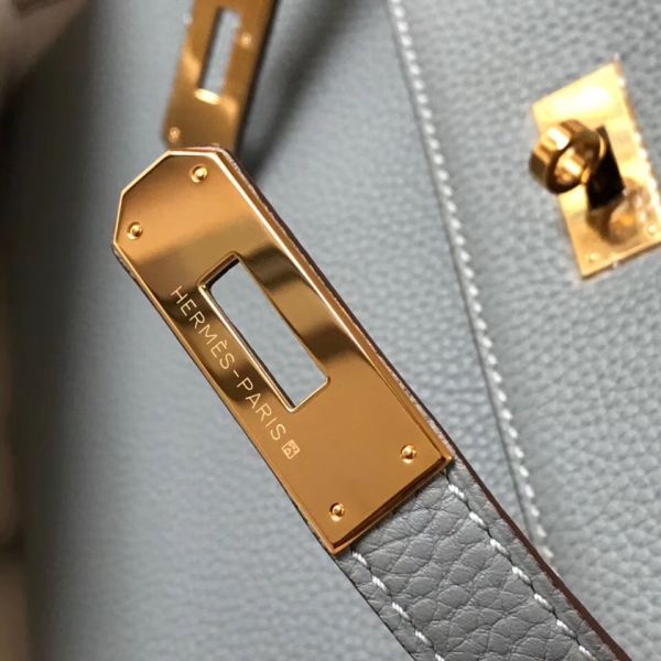 HERM Kelly 25cm Retourne Bag In Blue Lin Clemence Leather