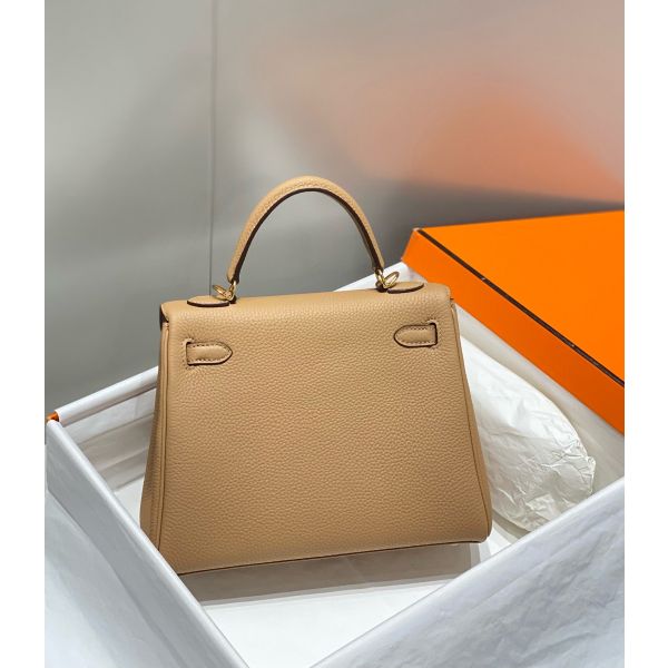 HERM Kelly 25cm Retourne Bag In Chai Clemence Leather GHW