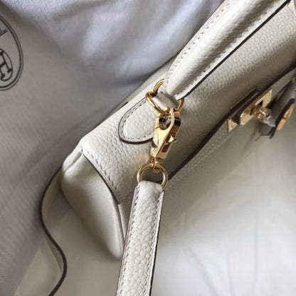 HERM Kelly 25cm Retourne Bag In Craie Clemence Leather