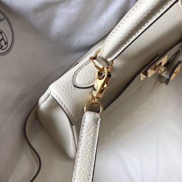 HERM Kelly 25cm Retourne Bag In Craie Clemence Leather