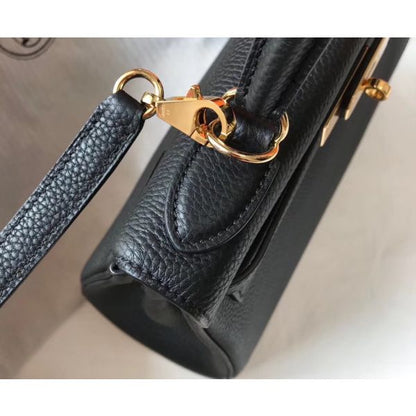 HERM Kelly 25cm Retourne Bag In Black Clemence Leather