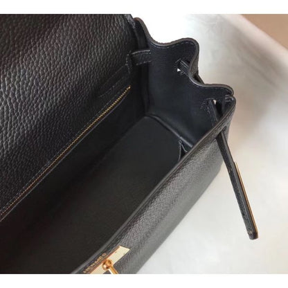 HERM Kelly 25cm Retourne Bag In Black Clemence Leather