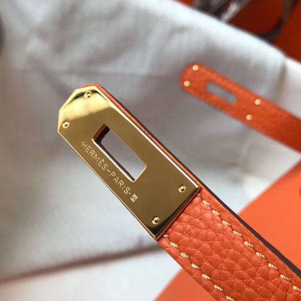 HERM Kelly 25cm Retourne Bag In Orange Clemence Leather